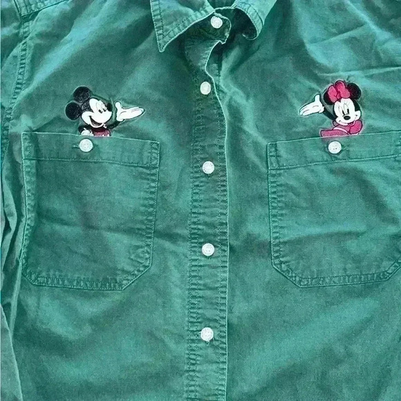 Vintage Mickey Minnie Mouse Unlimited X Jerry Leigh Button Down green shirt sz M - Picture 3 of 7